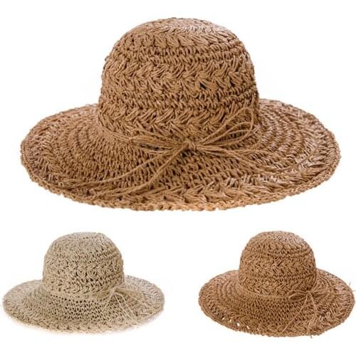 Women Straw Hat Sun Hats Light& breathable Foldable Crochet Knit Straw Hat Large Brim Sun Protection Sunhat Beach Sun Hats