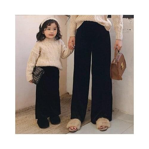 Mather and Daughter Clothes Kids Gold Velvet Casual Pant Baby Girl Loose Wide Leg Pants Toddler Loose Sport Trousres Family Look
