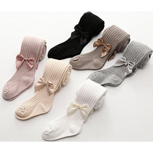0-8Yrs Spring Children Bowknot Tight Cotton Kids Girls Jacquard Simple Warm Autumn Winter Knitted Pantyhose Tight