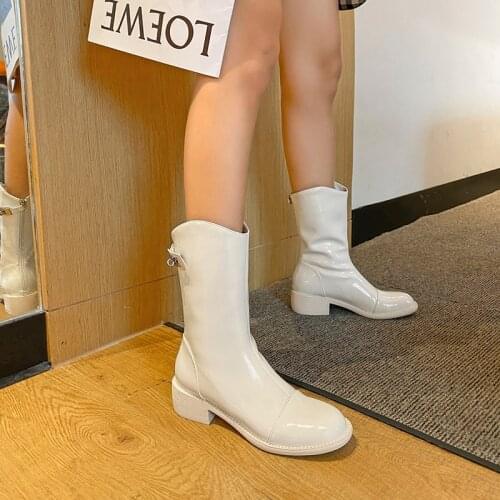 QZYERAI 2021 New Genuine Leather Boots Women Shoes Zip Platform Autumn Winter Boots Ladies Fashion Ankle Boots