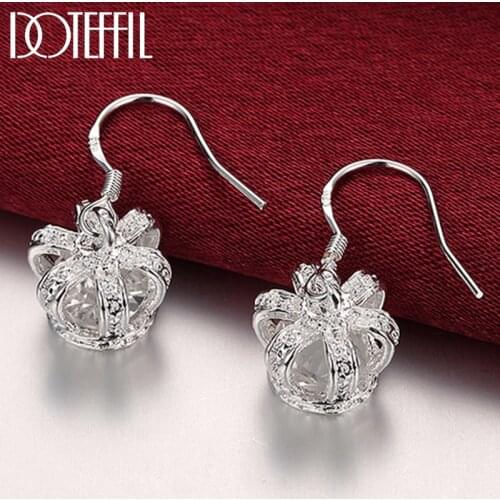DOTEFFIL 925 Sterling Silver Crown Drop Earrings For Woman Wedding Engagement Party Fashion Charm Jewelry