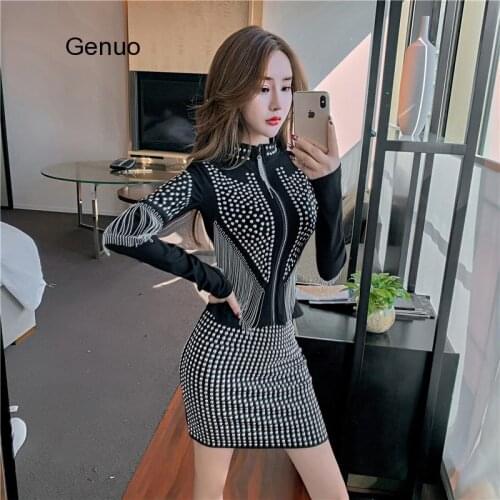 Sexy Rivet Tassel Coat And Skirt Womens Korean Clothes Shiny Zipper Jacket Two Pieces Sets 2020 Spring Autumn New