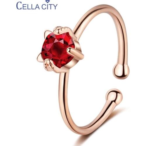 Cellacity Ruby Ring for Women Silver 925 Jewelry with Gemstones Korean Style Cute Cat Modeling Rose Gold Color Resizable Rings