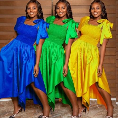 Dresses For Women Summer Clothes 2021 Vestidos Midi Solid Color Bow Tie Lace Up Sleeveless Irregular Lady Evening Party Dress