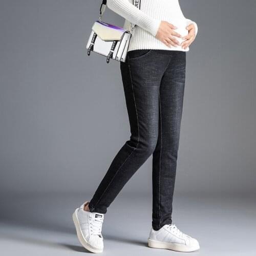 Winter Pregnant Womens Jeans 90% White Duck Down Padded Pencil Pants Woman Elastic Waist Down Trousers Pregnant Ladies PT-473