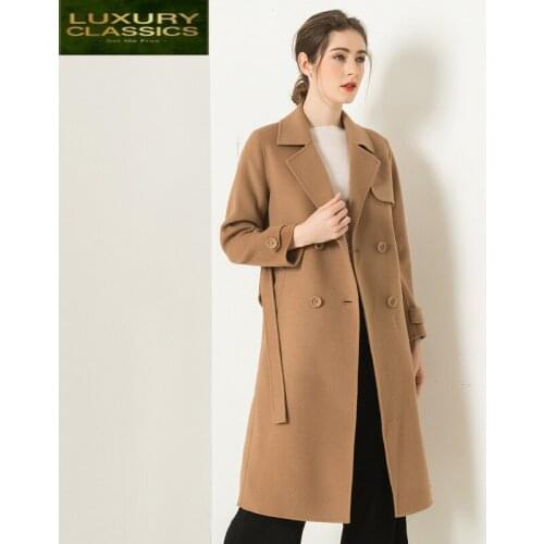 Woman Coats 2021 Winter Elegant Ladies Long Wool Jacket with Belt Casual Fashion Double Breasted Cashmere Coat Hiver 8382