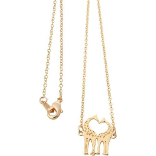 Everfast 1pc Two Lovely Giraffes Pendant Necklace Charm Chain Jewelry Gift For Love Girls Couple Kids Free Shipping