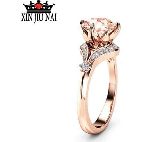 2020 New Classical Elegant High Quality 18K Rose Gold Flower Vine Entangled Champagne Gem Female Diamond Ring Women Jewelry