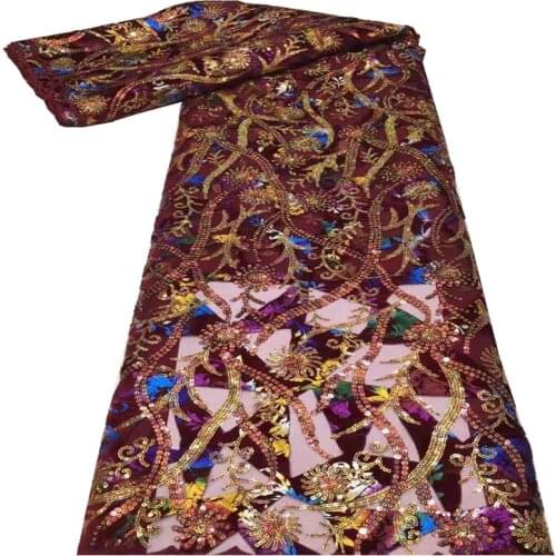 2021 Latest African Sequins Lace Fabric Gold Line Embroidery French Mesh Sequins Lace Fabric Nigerian Tulle Lace Dress xc69-66