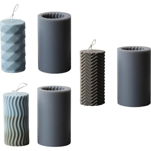 3D Cylinder Stripe Wave Candle Mold Silicone Clay Soap Mould for Making Beeswax