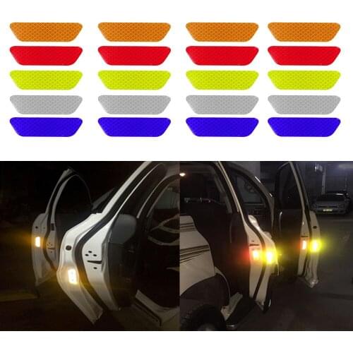 4pcs Car Reflective Stickers Strips Rear Bumper Door Wheel Eyebrow Mouldings Decoration Safety Warning Kit Auto 4x4 Accessories