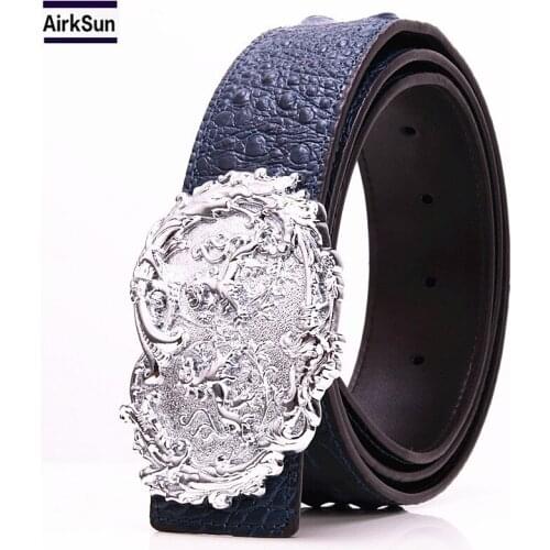 AirkSun 2017 brand new all-matched mens gold belt cowboy cowhide crocodile stylish belts men smooth buckle waist strap jeans