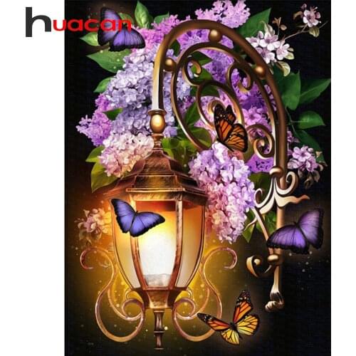 Huacan Diamond Painting Lamp Flower Cross Stitch Diamond Mosaic Full Square Round Drill Diamond Embroidery Accessories