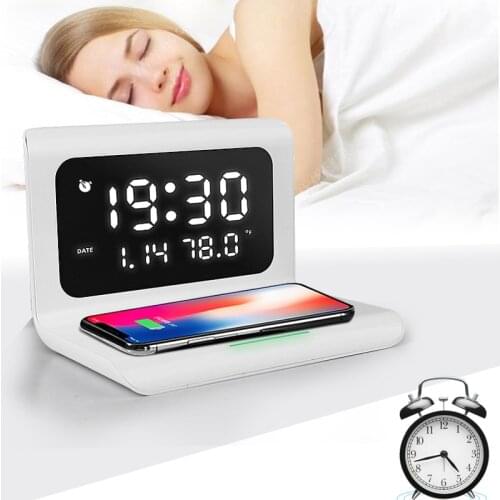 Wireless Charger Temperature Display Phone Fast Wireless Charger Charging Pad LED Alarm Clock 10W Qi Fast Charge For iphone 12