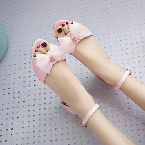 Big Size 11 12 13 high heels sandals women shoes woman summer ladies open-toed Little round head bowknot Thick with sandals