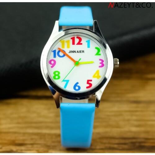 Promotion kids candy watch high quality children boys girls color no. scale dial pu leather wristwatch student gift jelly clock