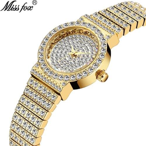 MISSFOX Small Womens Watches Luxury Brand Diamond Watch Women Waterproof Analog 18K Gold Classic Iced Out Watch Relogio Feminino