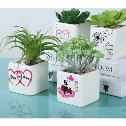 6pcs/set Flower Pots Square Planters Pot Trays Ceramic Pots Creative Small Square Pots Succulent Pots Garden Decor Flower Pot