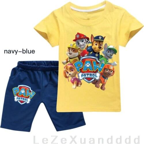 PAW PATROL Childrens Summer Costume Suit Cotton Childrens Sports Suit Short Sleeved T-Shirt + Shorts 2 pieces
