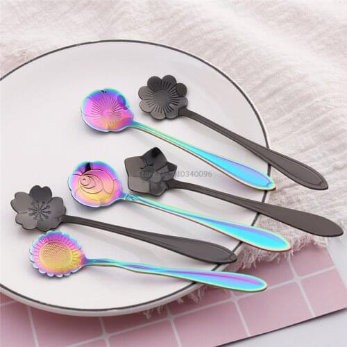 Stainless Steel Coffee Spoon Stirring Milk Teaspoon Dessert Ice Cream Spoon Drink Tableware Flower Design
