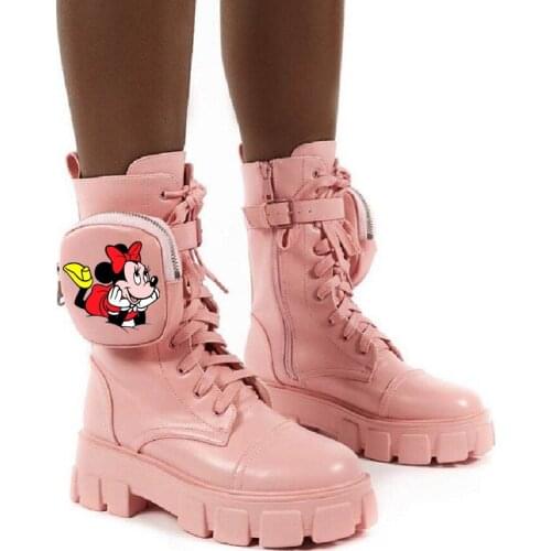 Disney Big Childrens Cartoon Mickey Mouse Girl Adult Non-slip Soft Bottom Martin Leather Boots High Heel Boots