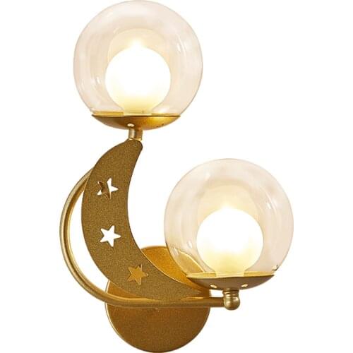 Creative 2-Lights Wall Lamps White/Clear Glass Shade Gold/Black Living Room Bedroom Study Art Decor Metal Wall Mounted Lights