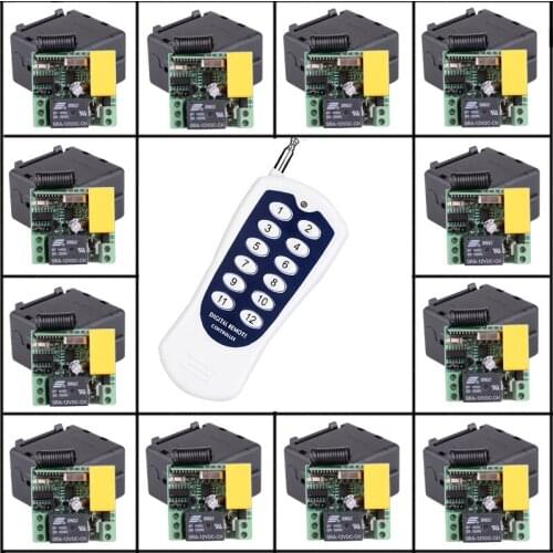 Mini AC 220V 10A 12 Channel Wireless Relay Wireless Remote Control Light Switch Mini Receiver With 12 Button Transmitter
