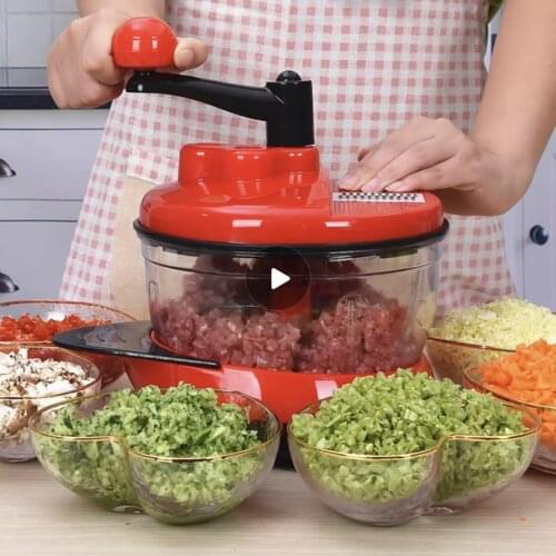 Multi-function Vegetable Cutter Manual Meat Grinder Household Chopper Machine Mincer 6 Kinds of Blades Switch with Drain Basket