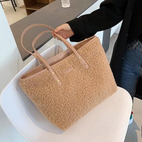 Soft Plush Handbags Shoulder Bags For Women 2021 New Fashion Ladies Top-Handle Bags Casual Travel Tote Bag Female Faux Fur Purse