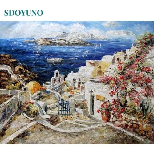 SDOYUNO Paint By Numbers Kits On Canvas Seascape DIY Frame 60x75cm Oil Painting By Numbers Scenery Hand Painting Home Decor
