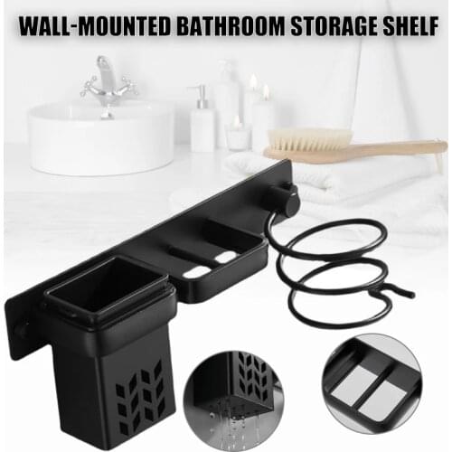 Wall-mounted Hair Dryer Holder Comb Brush Storage Box Wall Shelf Multi-functional Space-saving Storage Holder Bathroom Organizer