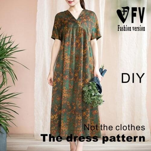 Garment pattern womens V-neck fragrant cloud yarn dress sewing design drawing 1:1 pattern BLQ-548
