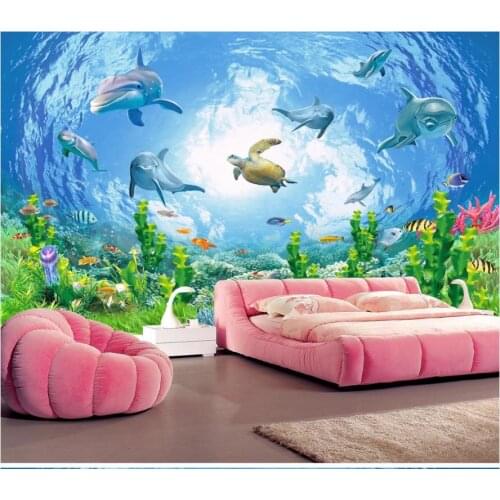 Custom photo wallpaper 3d mural wallpaper for walls 3d Dreamy Mediterranean Underwater World Dolphin Living Room TV Background