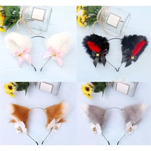 1pcs Japanese Cat Ear Headband Cute Plush Bell Bow Lolita Headdress Fox Ear Halloween Masquerade Hair Accessories Wholesale 2021