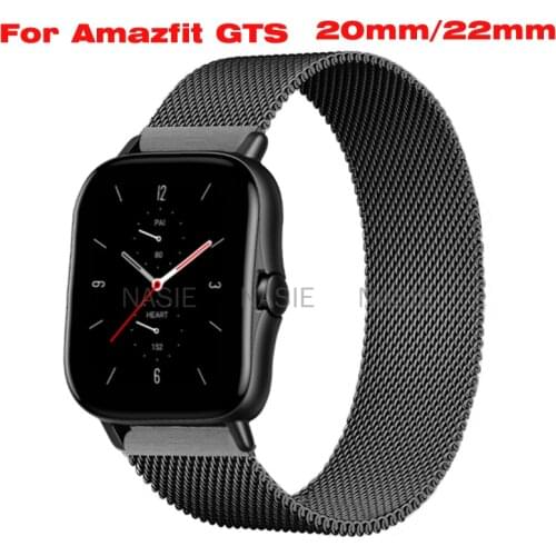 Band For Amazfit GTS/2/2e/GTS2 Mini/GTR 42mm/47mm/GTR2/2e/stratos 2/3 Metal magnetic loop Bracelet Amazfit bip strap 20mm/22mm