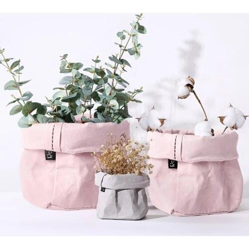 Pink Washable Kraft Paper Storage Bag Makeup Brush Container Food Sundries Book Storage Bags Organizer Home Decor