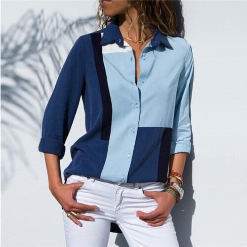 S-3XL pure color chiffon shirt patchwork women long sleeve shirts autumn spring womens tops shirt plus size