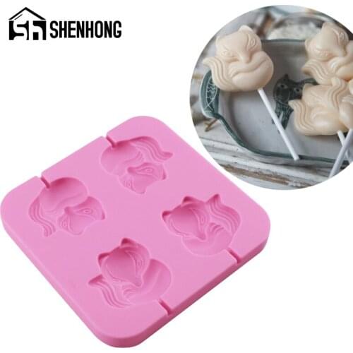 SHENHONG Lollipop Molds Chocolate Candy Silicone Mold Cake Topper Decorating Tools Foxes Shaped Toffee Pastry Baking Accessories