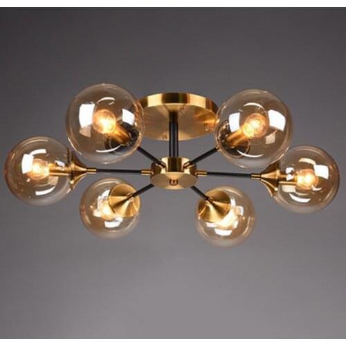 Modern Living room LED Chandelier Smoke grey/Clear Glass Dining room Bedroom Pendant Lamp Gold Home Deco Hanging Light Fixtures