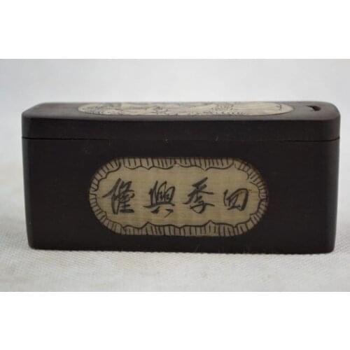 Antigua colección decorada a mano madera bella caja de sello de la suerte