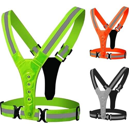 LED Reflective Vest Elastic V-shaped Illuminated Reflective Vest Adjustable Sports Vest For Night Running Motorcycle Cycling #WO