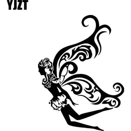 YJZT 10.6*14.2CM Flying Butterfly Girl Vinyl Decals Covering The Body Car Sticker Fashion Black/Silver C20-0128