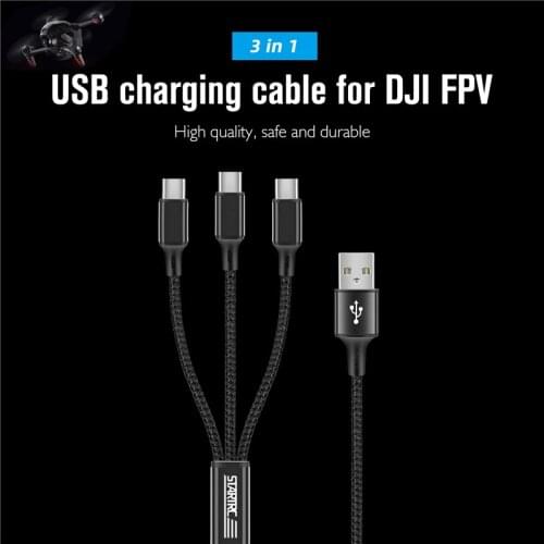 Charging Cable for DJI FPV Drone USB to Type-C Nylon 1.2M 3 in 1 Wire Remote Motion Controller Goggles Battery Accessories