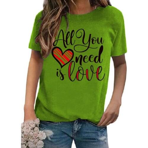 Women New Fashion Printed T-Shirts Casual Short Sleeve O-Neck Tops Valentines Day Gift