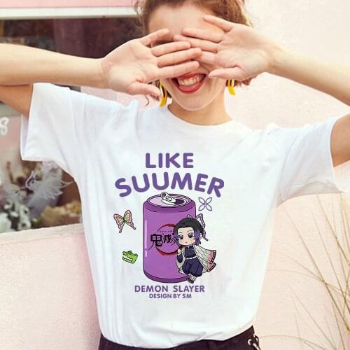 Demon Slayer Japanese Anime Women Tshirts Kimetsu No Yaiba Cartoon Kochou Shinobu Print Short Sleeve Dropship Tee Tops