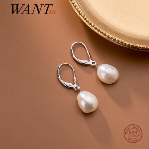 WANTME Real 925 Sterling Silver Natural Baroque Irregular Pearl Stud Earrings for Women Punk Gothic Geometric Ear Buckle Jewelry