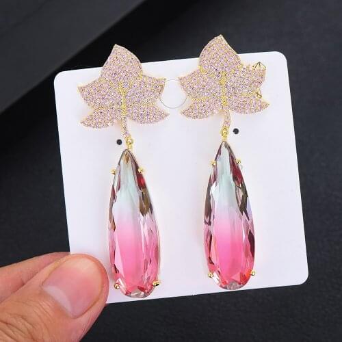 GODKI Sparkling Leaf Waterdrop Dangle Earrings For Women Wedding Cubic Zirconia Romantic Bridal Girl Daily Earrings Jewelry