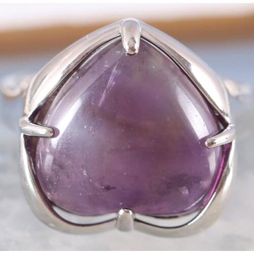 Finger Ring For Woman Natural Stone Gem Heart Beaded Ring Purple Quartz Crystal Resizable Ring Jewelry Gift 1Pcs Z408