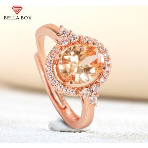 Bella Box Oval Morganite Open Rings For Women Real 925 Sterling Silver Luxury Simple Champagne Wedding Party Fine Jewelry