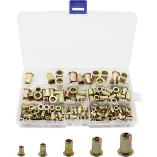 165 PCS Rivet Nut, Metric Rivet Nut Kit Carbon Steel Flat Head Threaded Insert Nut Assorted in M3 M4 M5 M6 M8,Zinc Plated Finish
